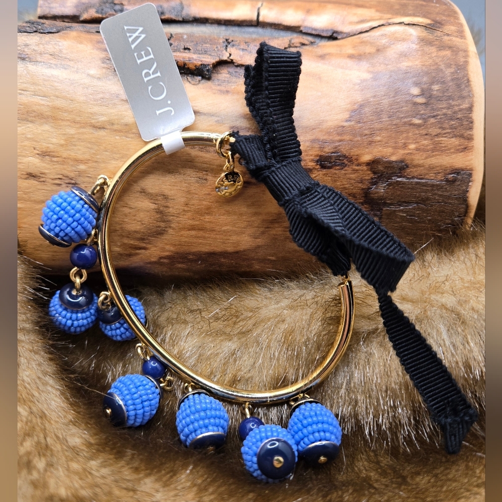 J. Crew Cuff Bracelet w/ Blue Dangles Tie Closure NWT